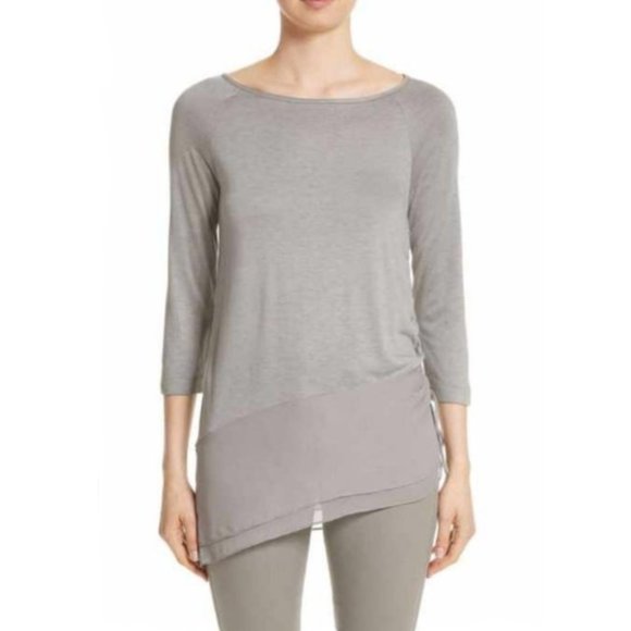 St. John Silk Georgette Jersey & Silk Asymmetrical Blouse - Picture 1 of 8